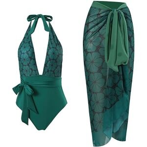 NIB One-Piece Swimsuit, Womens Medium, Beach Cover-Up Wrap Skirt Sarong IDOPIP